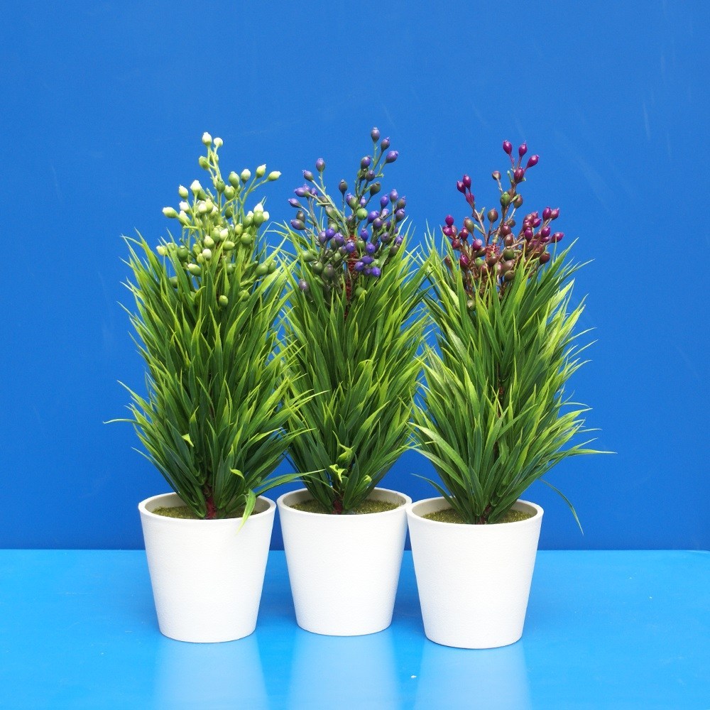 Artificial Grass Flower Plant with Plastic Pot