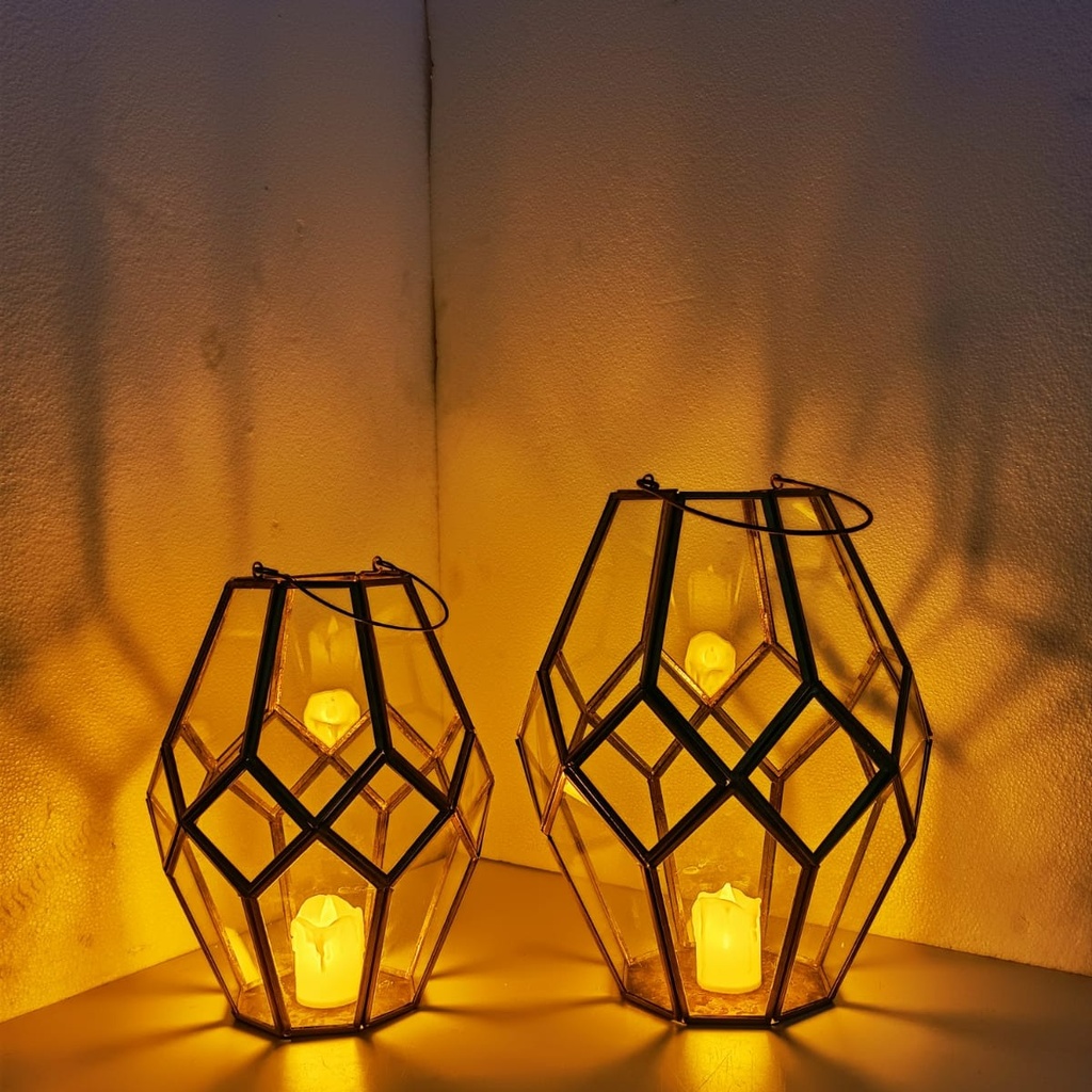 Brass and Glass Geo Lantern - 1 Set