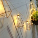 Rose Gold Geometric Light Strings Boho Metal Cage Light