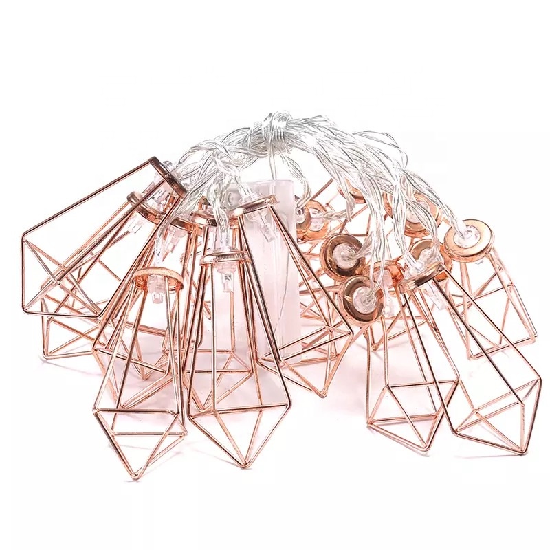 Rose Gold Geometric Light Strings Boho Metal Cage Light