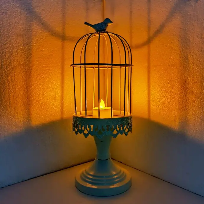 White Cage Candle Pillar Stand