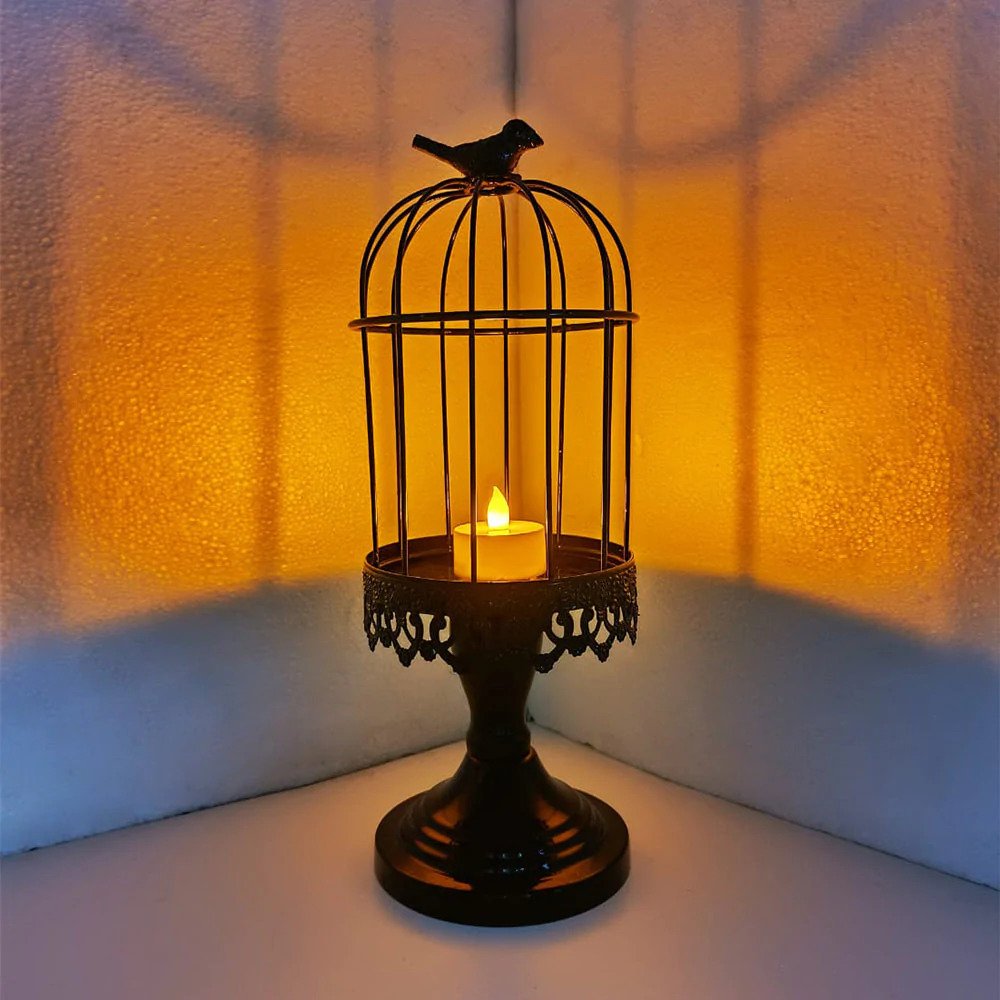 Black Cage Designed Candle Pillar Stand