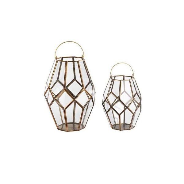 Brass and Glass Geo Lantern - 1 pair