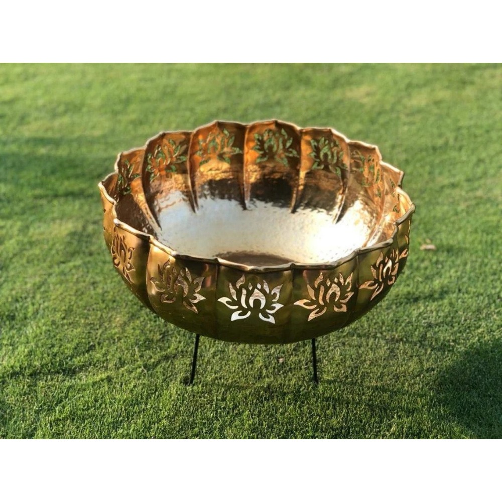 Lotus Urli 10x10x9 - Decorative Iron Lotus Urli with Stand