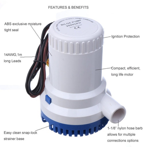 [SFBP2000-12] Bilge Pump 2000 gph, 12 vdc