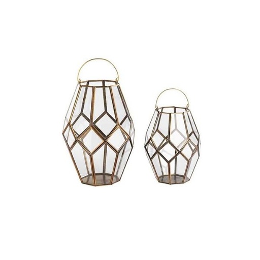 [SH-2468] Brass and Glass Geo Lantern - 1 pair