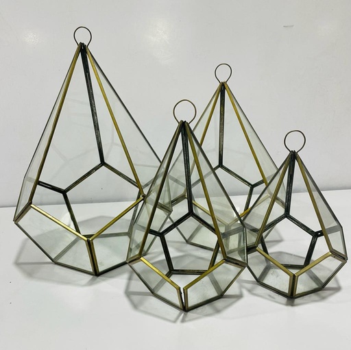 [SH-5680] Brass Glass Terrarium Candle Holder Set of 4